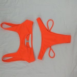 NWOT Neon Orange Bikini thong ribbed Sexy Cut-out Sz M